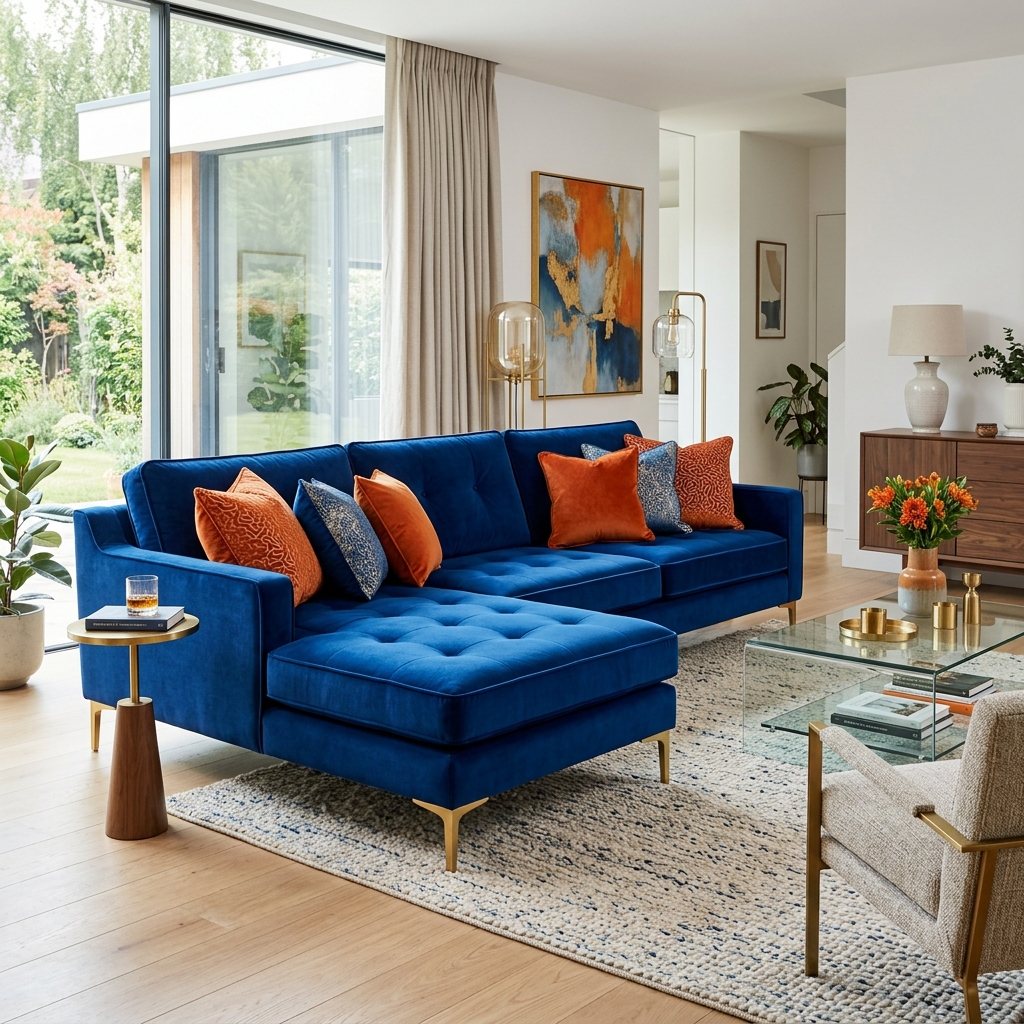 Bespoke Royal Blue Velvet Sectional